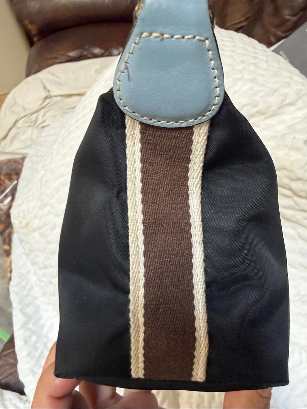 Vintage COACH Black Nylon Mini Bag with Light Blue Leather Trim